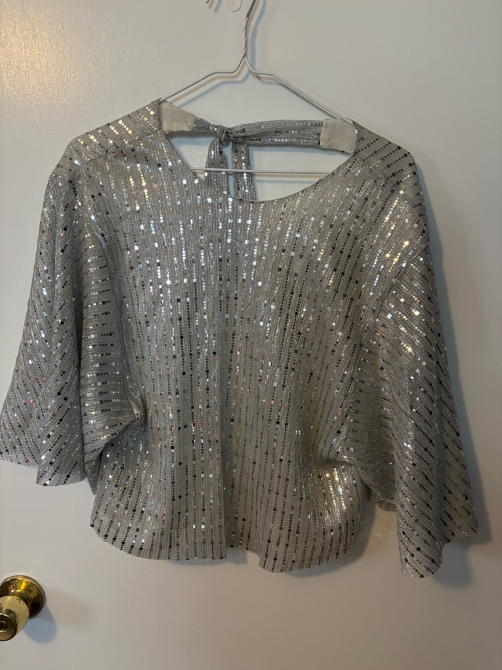 Timeless Zara Silver Sequined Boat Neck Quiet Luxury Y2K Delicate Flirty Blouse